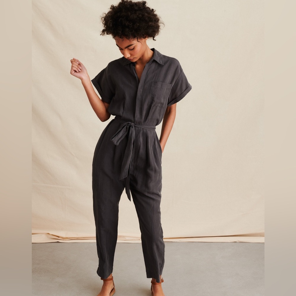 Alex Mill Drapey Jumpsuit, Asphalt, L, tencel linen blend